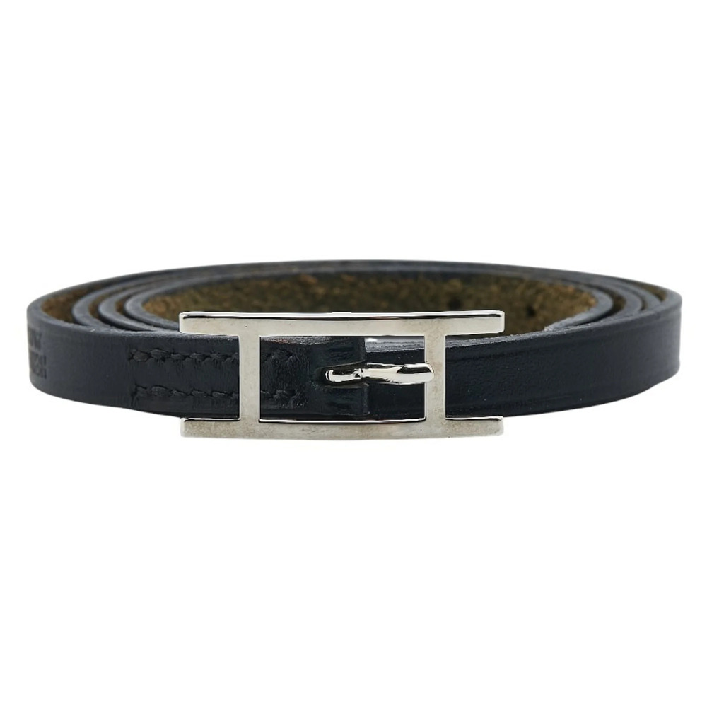 HERMES Black Leather Charm Bracelet